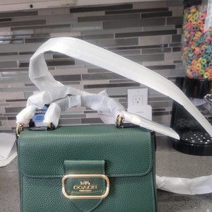 New Coach Snake Trim Morgan Shoulder Bag-Green w/Gold hardware